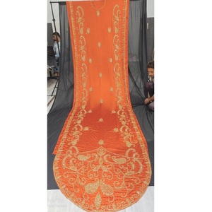 Ensemble Dirac de mariée en perles exquises de qualité orange avec Gorgorad assorti et châle transparent disponible au prix d'exportation - Product Image 3