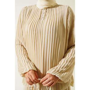 Pleated <b>Chiffon</b> <b>Skirt</b> 2 Piece Set Beige - Product Image 1