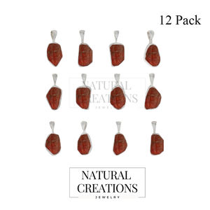 Premium 925 Sterling Silver Fine Pendentif Charm Grenat Gemstone Rough Cut avec Spring Lock Bezel Setting Pack Of 12 - Product Image 2