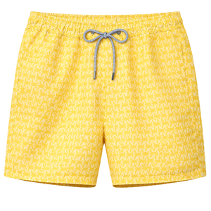 Shorts de bain recyclés pour hommes, motif tortue jaune, séchage rapide, avec taille élastique et poches à cordon - Product Image 1