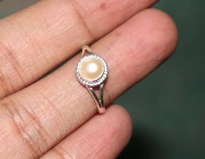 แหวนมุกธรรมชาติ925ทำด้วยมือเงินแท้เครื่องประดับหินสีขาวแหวนของขวัญแบบเรียงซ้อนสำหรับเธอ - Product Image 1