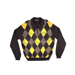 Y2K Vintage Quarter Zip Sweater Brown & Yellow Pullover Sudadera para hombre Ropa informal Streetwear Diseño clásico de gran tamaño - Product Image 1