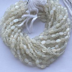 ลูกปัดมูนสโตนสีขาวธรรมชาติ ขนาด 6 มม. 8 มม. 10 มม. รูปทรงวงรีเรียบ ดีไซน์ใหม่ล่าสุดสำหรับทำเครื่องประดับ ราคาพิเศษ - Product Image 4