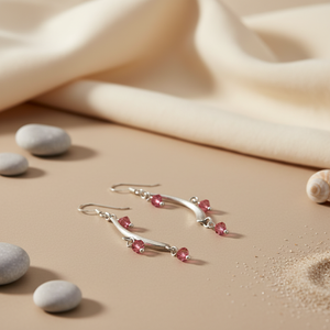 Boucles d'oreilles pendantes en argent 925 avec cristal rose, bijoux pour femmes - Product Image 3