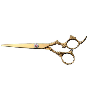 Ciseaux de coiffeur en or de qualité supérieure Offre Spéciale lame mince en acier inoxydable avec pointe pointue et conception de poignée décalée en acier - Product Image 4