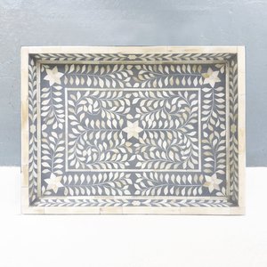 Élégant plateau en incrustation d'os bleu blanc à chevron poignées plateau de service décoratif jetable pour cuisine salon salle à manger décor à la maison - Product Image 5