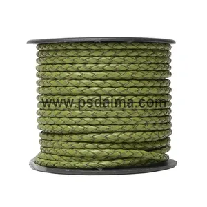 High Breaking Point Strength Green Round Braided Leather Cords Multiple Packing Available