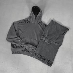 Vêtements lourds Streetwear en détresse Sweat à capuche blanc personnalisé lavé à l'acide et pantalon de survêtement ample Baggy Sweats à capuche surdimensionnés - Product Image 3