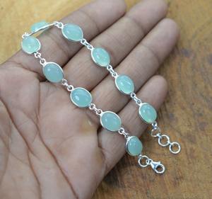 Aqua Calcédoine Gemstone Bijoux Pour Femmes Argent Boho Style Bracelet Bijoux En Argent Sterling 925 Tendance Bracelet Fait Main - Product Image 3