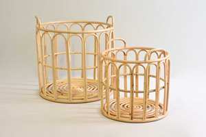 ตะกร้าหวายธรรมชาติสไตล์วินเทจ,ตะกร้าหวายทอมือ2ขนาดสำหรับเก็บอาหารในห้องครัว - Product Image 2