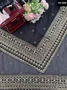 Sari Indio de Seda Negra con Lentejuelas y Bordado de Hilo para Fiestas, Sari Económico con Piezas de Blusa con Trabajo de Lentejuelas - Product Image 5