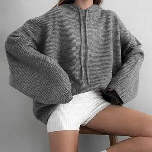 Suéteres con Capucha de Punto Sólido, Suéter Holgado de Punto para Mujer, Suéteres con Capucha Personalizados para Mujer, Manga Larga, MS-HD-1040 - Product Image 5