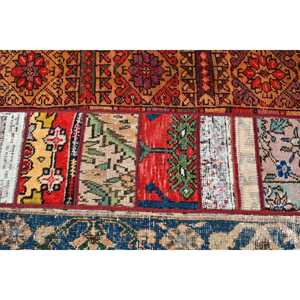 2.5x8.1 ft Vintage Rug, Turkish <b>Runner</b> Rug, <b>Red</b> Blue Floral Wool Rug - Product Image 5