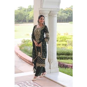Traje Salwar Kameez Listo para Usar, en Faux Georgette con Bordado de Lentejuelas, Estilo Pakistaní, para Venta de Exportación - Product Image 1