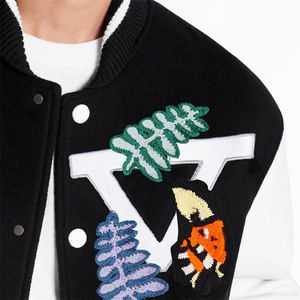 Plus Size Wholesale Custom Made Custom Logo Hooded Vintage Winter Varsity Stand Front <b>Canvas</b> Woolen Leather Sleeves Unisex - Product Image 2
