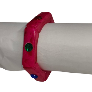 กำไลเรซิ่นรูปหกเหลี่ยมลายหินอ่อนสีชมพูฟูเชียสดใส - สไตล์โบฮีเมียน กำไลอะคริลิกน้ำหนักเบา เครื่องประดับข้อมือ - Product Image 2