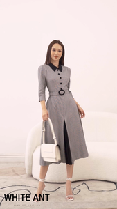 ชุดเดรสคอพับแฟชั่นสำหรับผู้หญิงชุดเดรสมีเข็มขัดครึ่งแขนสง่างามสำหรับฤดูใบไม้ผลิชุดเสื้อผ้าแบบอิสระ122932001บริษัท - Product Image 4