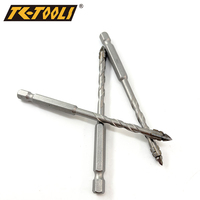 Foret de centrage à quatre dents dentelées, tige hexagonale, revêtement titane, finition sablée, 6 mm, longueur 100 mm, pour maçonnerie, carrelage et verre