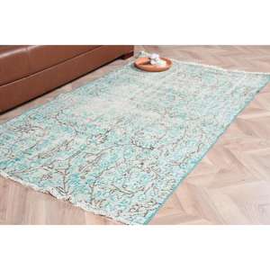 Alfombra Vintage de 3.6x6.2 pies, Alfombra Persa Turca de Lana Azul - Product Image 1