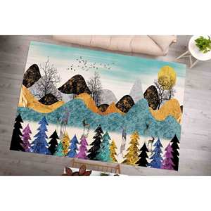 Tapis abstrait à motif forêt : Tapis paysager coloré antidérapant, tapis fin non tissé - Product Image 4