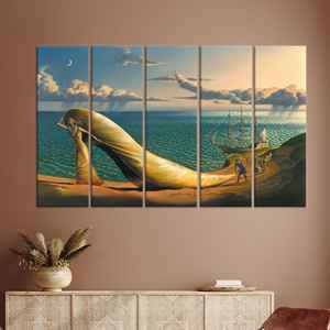 Lienzo Impreso: Escena Surrealista de Playa con Tacón Alto y Océano, Juego de 5 Lienzos - Product Image 1