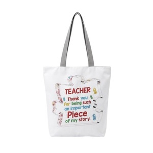 Sac fourre-tout en toile avec motif « Teacher Appreciation Piece of Story », sac à bandoulière réutilisable pour les courses, cadeau amusant pour la salle de classe, usage quotidien, 27x37cm - Product Image 1