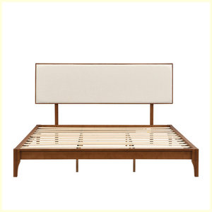 Cama moderna con plataforma de madera de bambú seco sólido de 12 pulgadas con cabecero ajustable Cama con marco de bambú tapizado - Product Image 4