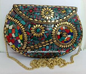 Bolsas de metal de trabajo de mosaico para mujer Multi-Combi gris, mejor precio, exportador indio, estilo de moda para ropa de fiesta - Product Image 1