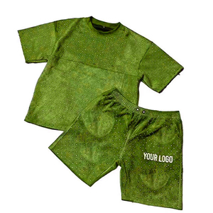 Personalizado al por mayor precio camisetas conjunto corto para los hombres de verano 2 piezas conjunto de pantalones cortos con diamantes de imitación de algodón 2 piezas conjunto - Product Image 4