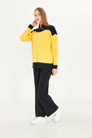 Suéter de Cuello Redondo con Bloques de Color Amarillo y Negro para Mujer, Manga Larga, Corte Holgado, Conjunto de Punto Informal para Otoño