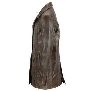 Abrigo de Hombre de Cuero Genuino a la Moda, Chaqueta Larga de Invierno Negra Hecha a Mano, Diseño Ajustado - Product Image 2