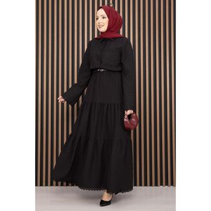 Conjunto de Dos Piezas con Encaje Negro, Camisa Casual de Verano y Falda Larga, Tejido de Cuero y Punto, Corte Ajustado - Product Image 1