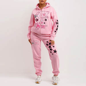 Factory Direct Supply <b>Hooded</b> Casual Women Printed Stacked Tracksuit High Quality Customized Color Sweat Suit - Product Image 2