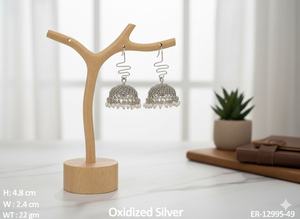 Fancy Style Oxidised <b>Silver</b> Jhumka <b>Earrings</b> with Clustered <b>Pearls</b> Antique Design Ethnic Jewelry for Women and Girls - Product Image 2
