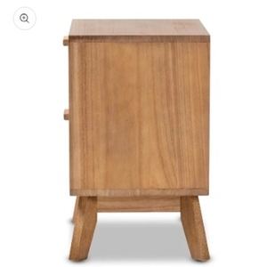 Mesita de noche de teca minimalista simple con cajones de ratán Color natural - Product Image 4