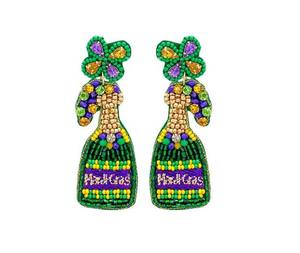 ใหม่ Orleans สไตล์ Mardi Gras ขวดมาร์ดิกราส์ต่างหูลูกปัดแก้วสำหรับปาร์ตี้โสดต่างหูขวดไวน์ที่ทันสมัยสำหรับผู้หญิงสไตล์มาร์ดิกราส์ - Product Image 1