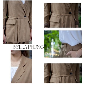 Bella Phung, Chaqueta de punto ecológica transpirable de alta calidad para mujer, bolsillos laterales con solapa frontal y corbata holgada de piel - Product Image 6