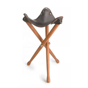 <b>Portable</b> Folding Hunting Stool Leather Tripod <b>Chair</b> 2025 New Arrival Hunting Wooden <b>Chair</b> With Leather <b>Seats</b> - Product Image 1