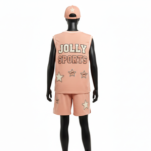 ชุดบาสเก็ตบอลหญิง ผ้าโพลีเอสเตอร์ระบายอากาศ 180 GSM สีพีช แต่งแถบสีตัดกัน พร้อมปักโลโก้ตามสั่ง ชุดผู้หญิง ผ้าฝ้าย 100% - Product Image 2