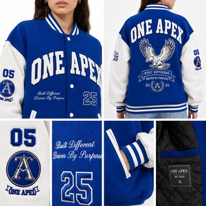 Custom Women's Blue Varsity <b>Jacket</b> Wool Body <b>Leather</b> Sleeves Chenille Embroidery Letterman Baseball <b>Jacket</b> OEM ODM - Product Image 3