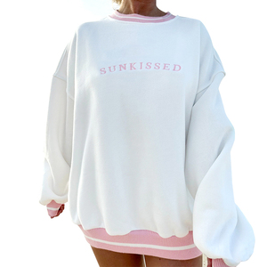 เสื้อสเวตเตอร์คอกลมผ้าคอตตอนขนาดใหญ่เสื้อสเวตเชิ้ตปักไหล่ปล่อยคอกลมสำหรับผู้หญิง - Product Image 1