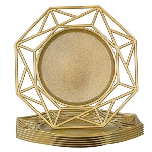 Assiette de présentation géométrique de luxe pour table de mariage, vente en gros, personnalisable, sous-assiette dorée pour centre de table, décoration de table - Product Image 1