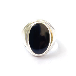 Men's <b>Statement</b> <b>Ring</b> in Platinum with Black Onyx 8.7 Grams Bezel Setting Dainty Geometric Design Rhodium Plating Everyday Wear - Product Image 1