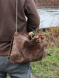 Grand transporteur de bûches ciré imperméable en toile avec poignée en cuir CWH-0018 de sac de collecte de bois de chauffage - Product Image 4