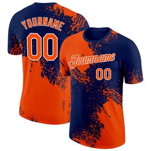 Directo Engro ropa deportiva venta al por mayor personalizado naranja Azul Marino-blanco 3D patrón diseño abstracto pincelada rendimiento camiseta - Product Image 1