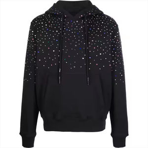 Sweatshirts pull-over personnalisés en molleton de coton épais pour hommes Sweatshirts à capuche colorés ornés de diamants avec strass de haute qualité - Product Image 4