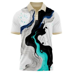 Chemises polo pour hommes en gros avec impression fluide abstraite unique, tissu de qualité supérieure, manches courtes, polo personnalisé, fabrication en gros - Product Image 3