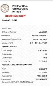 B2B D'Vins Joyas para GIA Certificado 1,20 CT Diamante blanco suelto Redondo natural I Color FL FLOW Pureza EX Corte pulido - Product Image 3