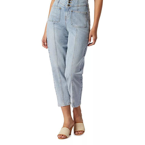 2024 botón personalizado Fly patrón sólido última moda precio barato mujeres y hombres pantalones vaqueros en Estilo negro recto - Product Image 4