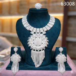 Gold Plated Leaf Motif Necklace <b>Set</b> with Earrings & Ring | Traditional Indian Imitation <b>Bridal</b> <b>Jewelry</b> Wholesale Model 23263 - Product Image 3